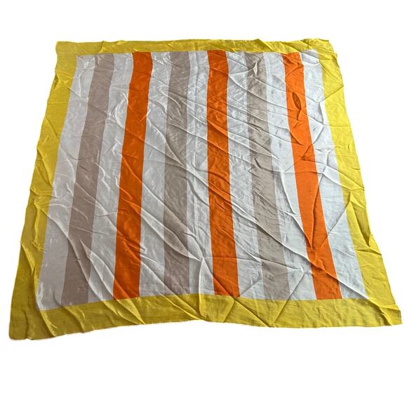Vintage Vera- Yellow Orange- Striped- Silky Scarf- Vibrant Square- 31x31" - Picture 2 of 7